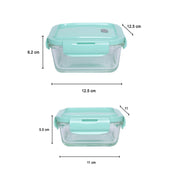 Borosilicate Food Containers (Pack of 2 - 340ml & 570ml) Green Lid