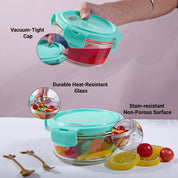Borosilicate Food Containers (Pack of 2 - 410ml & 570ml) Green Lid