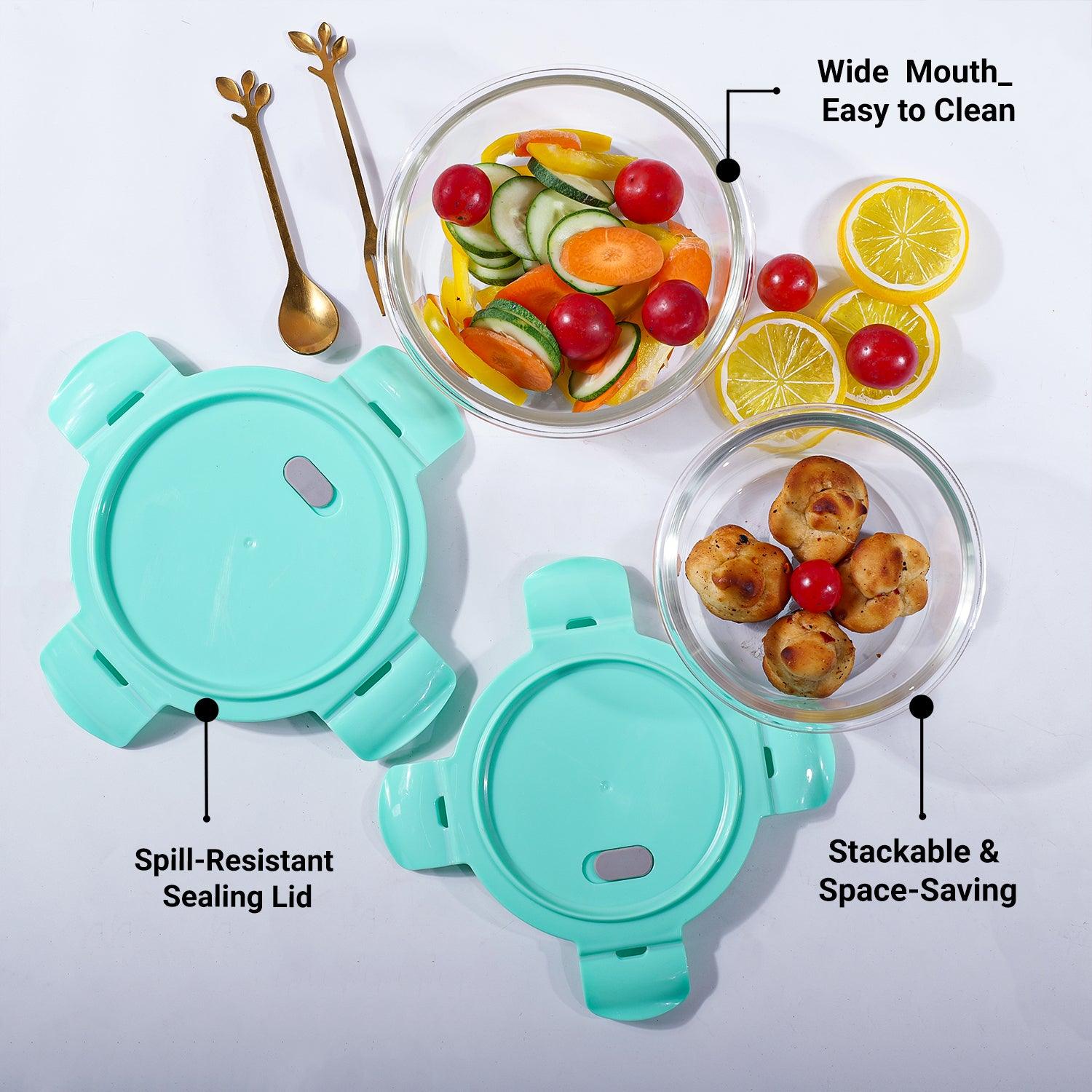 Borosilicate Food Containers (Pack of 2 - 410ml & 570ml) Green Lid
