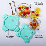 Borosilicate Food Containers (Pack of 2 - 410ml & 570ml) Green Lid