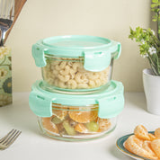 Borosilicate Food Containers (Pack of 2 - 410ml & 570ml) Green Lid