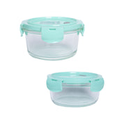 Borosilicate Food Containers (Pack of 2 - 410ml & 570ml) Green Lid