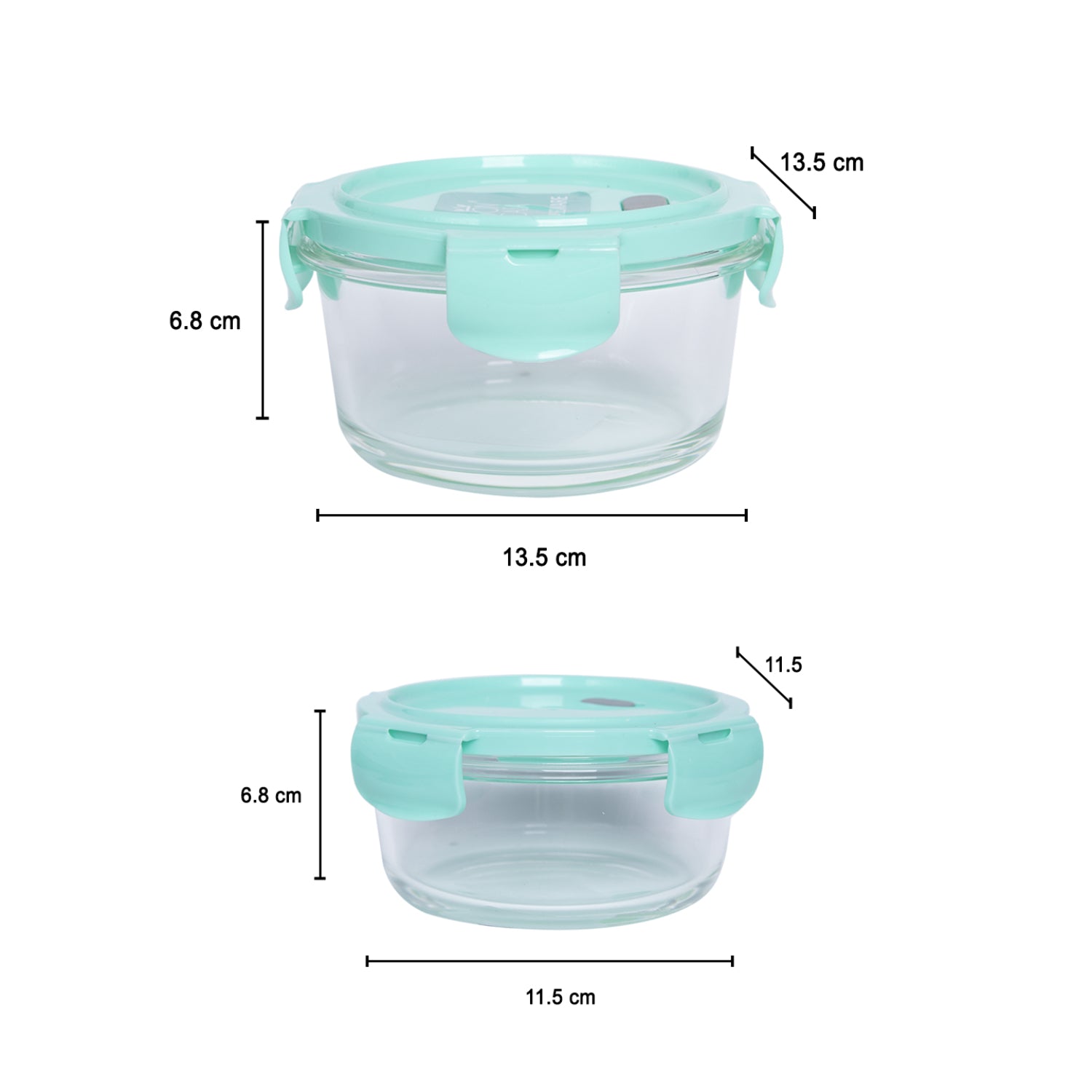 Borosilicate Food Containers (Pack of 2 - 410ml & 570ml) Green Lid