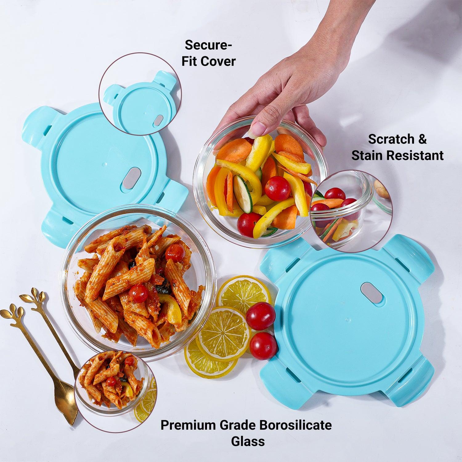 Borosilicate Food Containers (Pack of 2 - 410ml & 570ml) Blue Lid