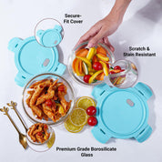 Borosilicate Food Containers (Pack of 2 - 410ml & 570ml) Blue Lid