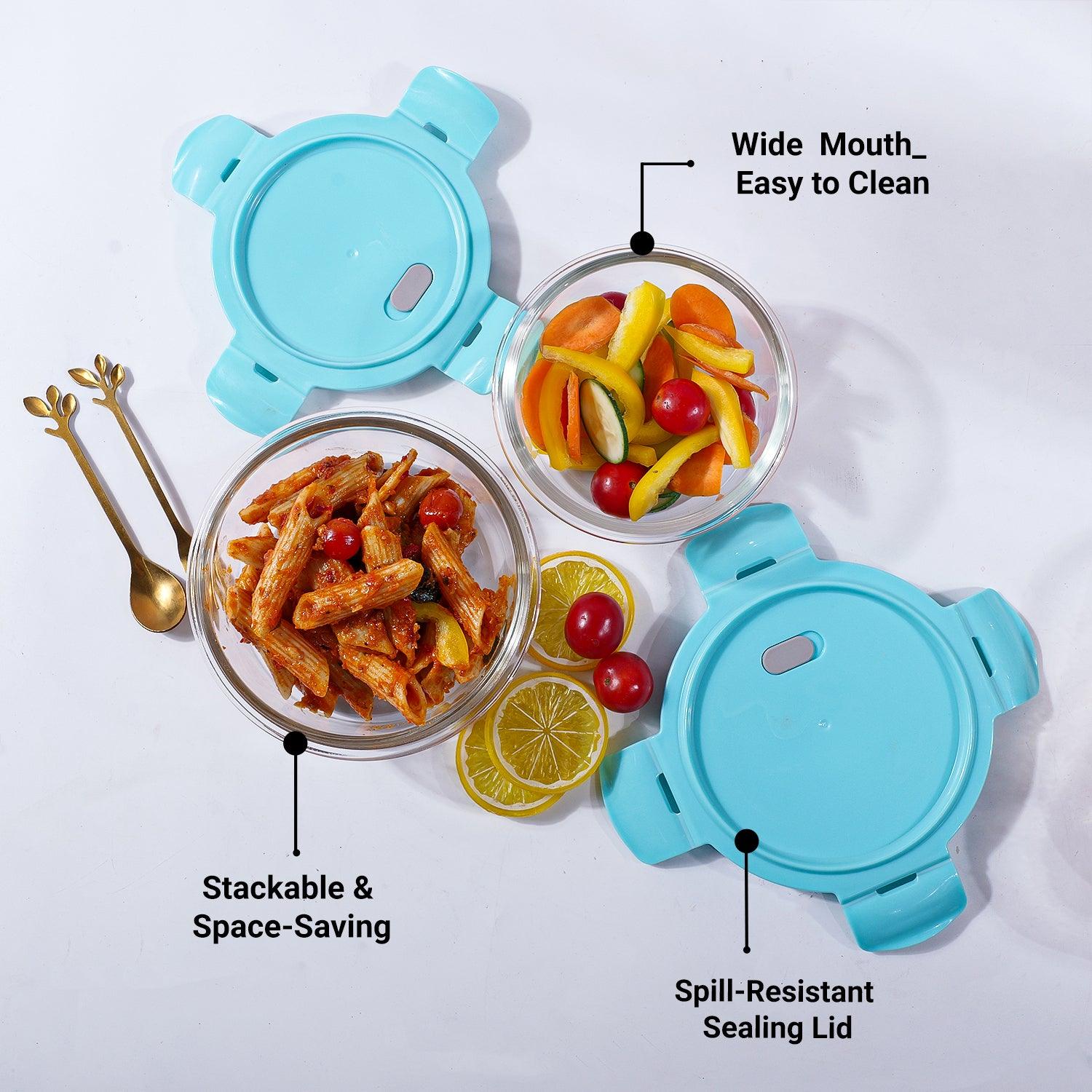 Borosilicate Food Containers (Pack of 2 - 410ml & 570ml) Blue Lid