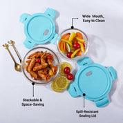 Borosilicate Food Containers (Pack of 2 - 410ml & 570ml) Blue Lid