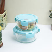 Borosilicate Food Containers (Pack of 2 - 410ml & 570ml) Blue Lid