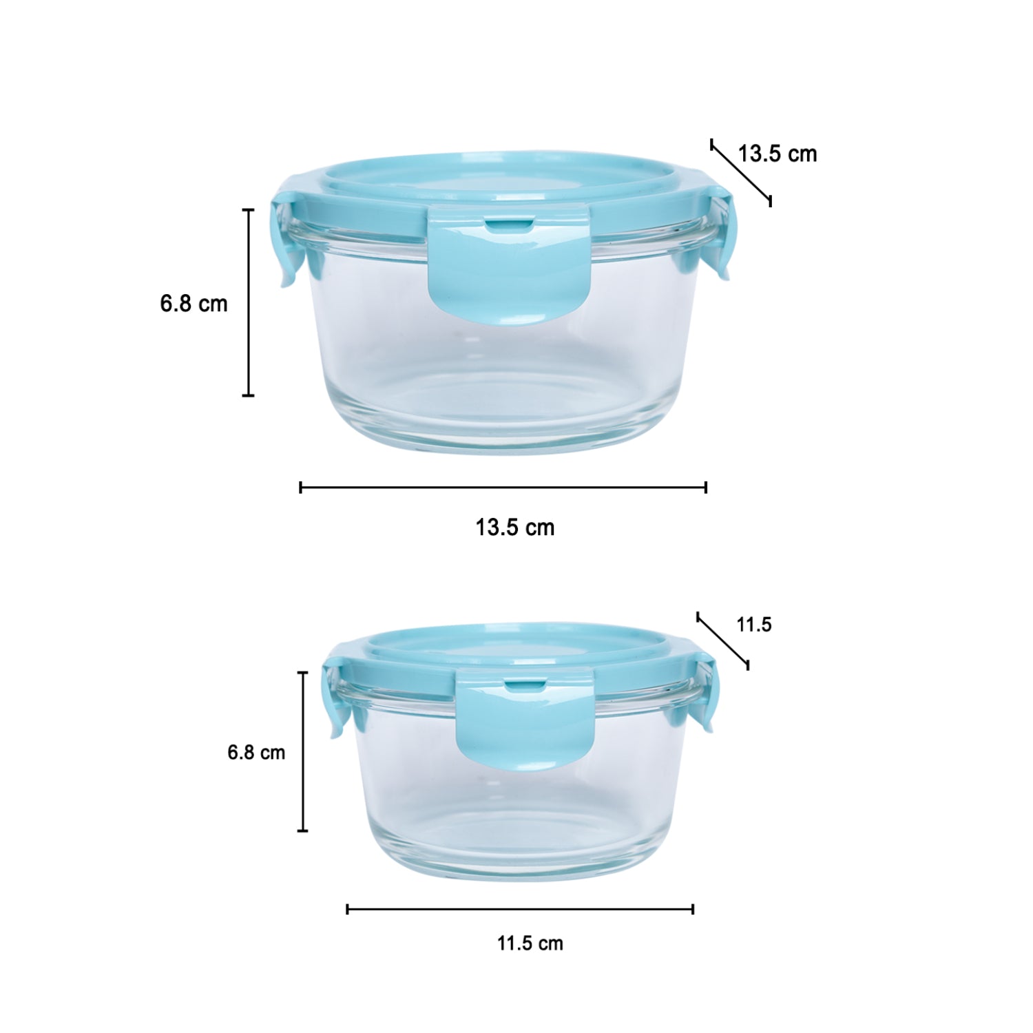 Borosilicate Food Containers (Pack of 2 - 410ml & 570ml) Blue Lid