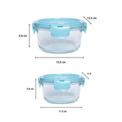 Borosilicate Food Containers (Pack of 2 - 410ml & 570ml) Blue Lid