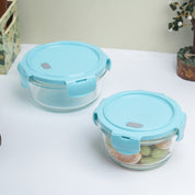 Borosilicate Food Containers (Pack of 2 - 410ml & 570ml) Blue Lid