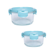 Borosilicate Food Containers (Pack of 2 - 410ml & 570ml) Blue Lid
