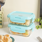 Borosilicate Food Containers (Pack of 2 - 330ml) Blue Lid