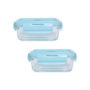 Borosilicate Food Containers (Pack of 2 - 330ml) Blue Lid