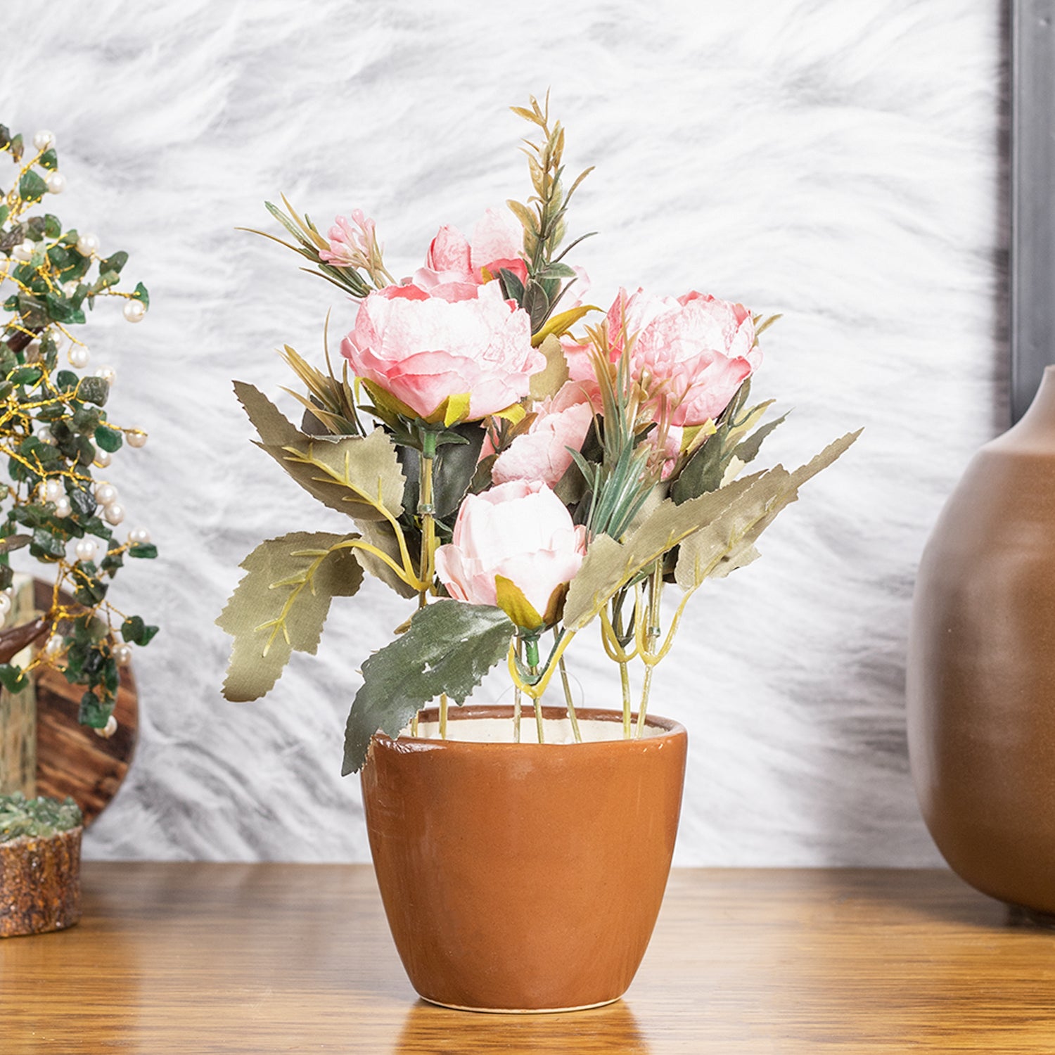 Baby Pink Roses Artificial Flower Vase For Home Decor