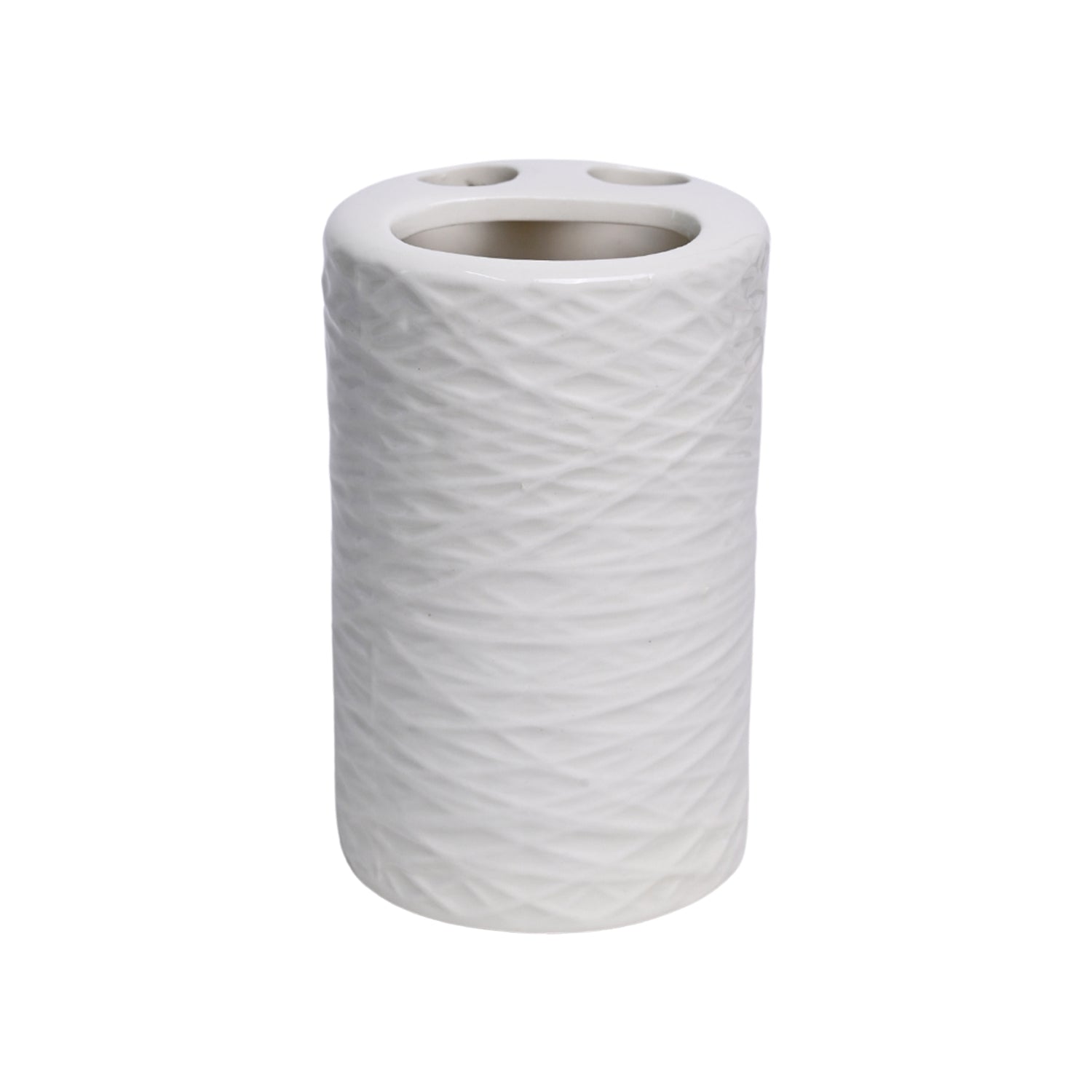 White Ceramic Bathroom Set - Matte, Geometric Pattern