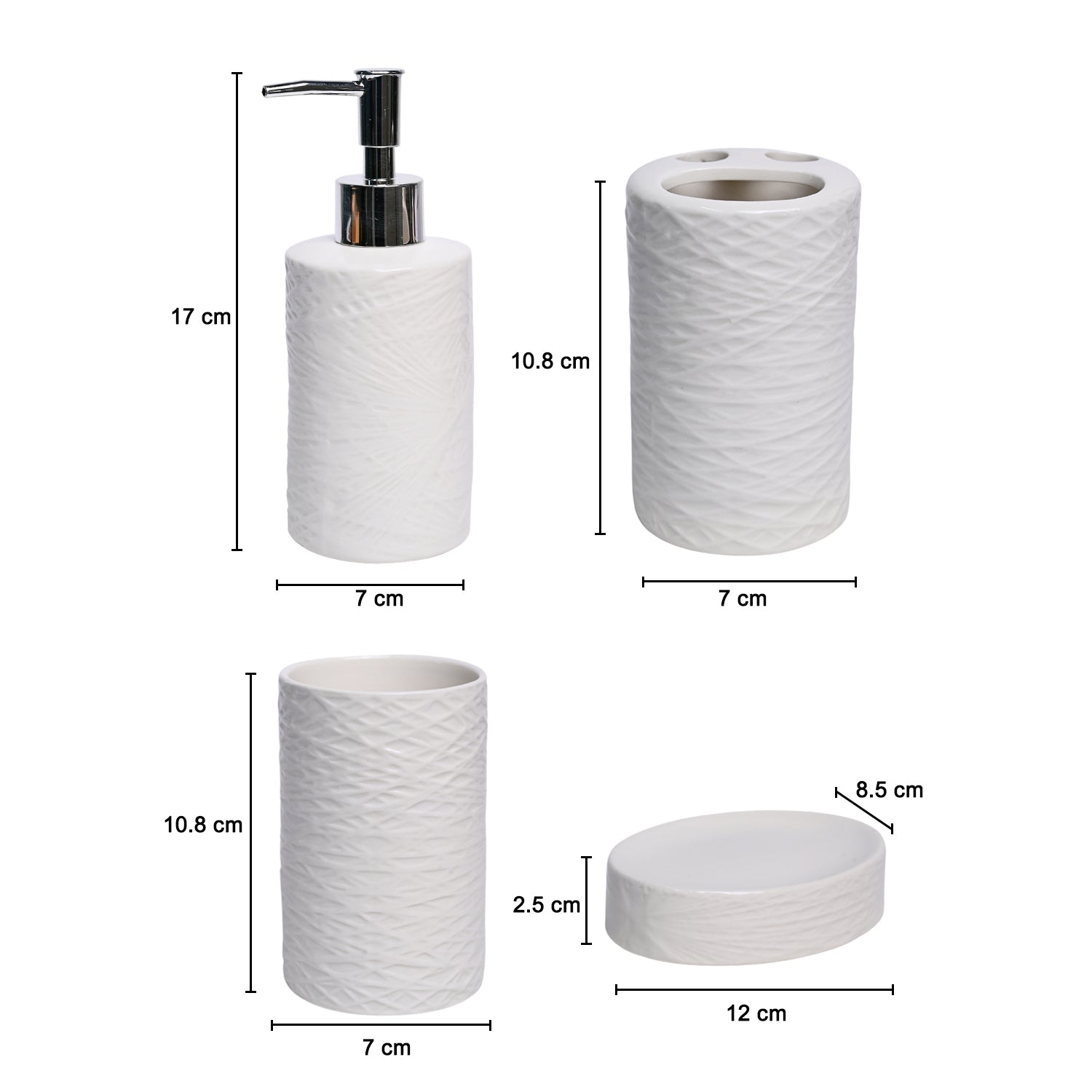 White Ceramic Bathroom Set - Matte, Geometric Pattern