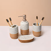 White & Grey Ceramic Bathroom Set - Matte, Stone Finish