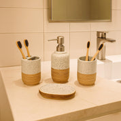 White & Grey Ceramic Bathroom Set - Matte, Stone Finish