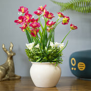 Red Artificial Flower with With Cream Pot