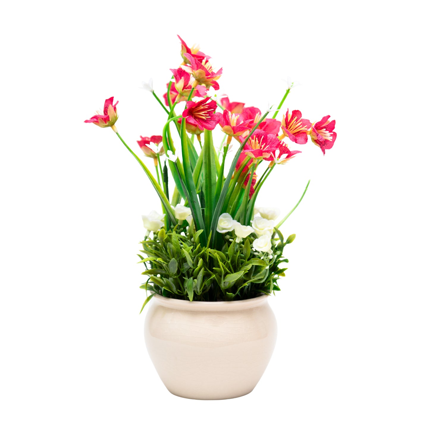 Red Artificial Flower with With Cream Pot