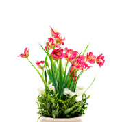 Red Artificial Flower with With Cream Pot