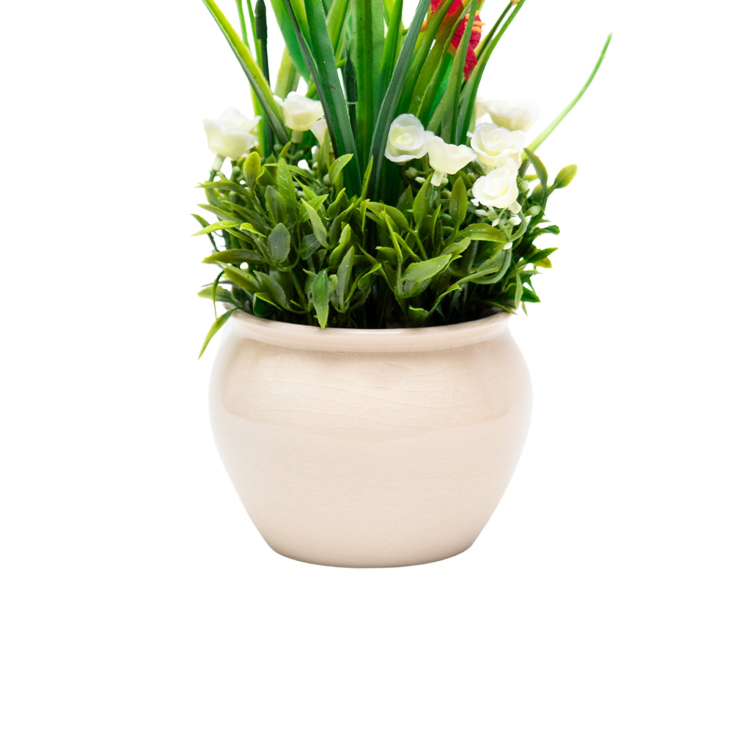 Red Artificial Flower with With Cream Pot