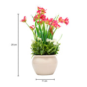 Red Artificial Flower with With Cream Pot