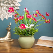 Pink Artificial Flower with With Cream Pot