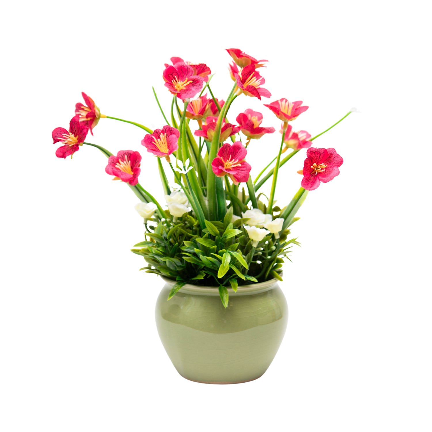 Pink Artificial Flower with With Cream Pot