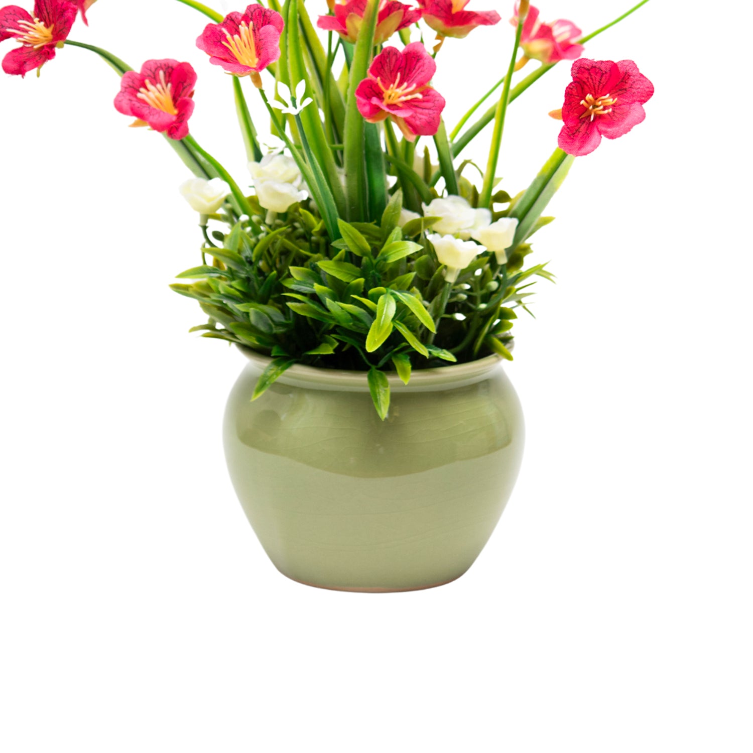 Pink Artificial Flower with With Cream Pot