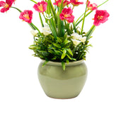 Pink Artificial Flower with With Cream Pot