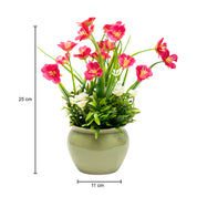 Pink Artificial Flower with With Cream Pot