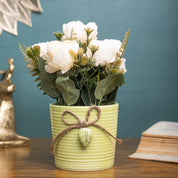 Pink Rose Fake Flowers With Light Green Pot