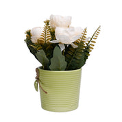 Pink Rose Fake Flowers With Light Green Pot