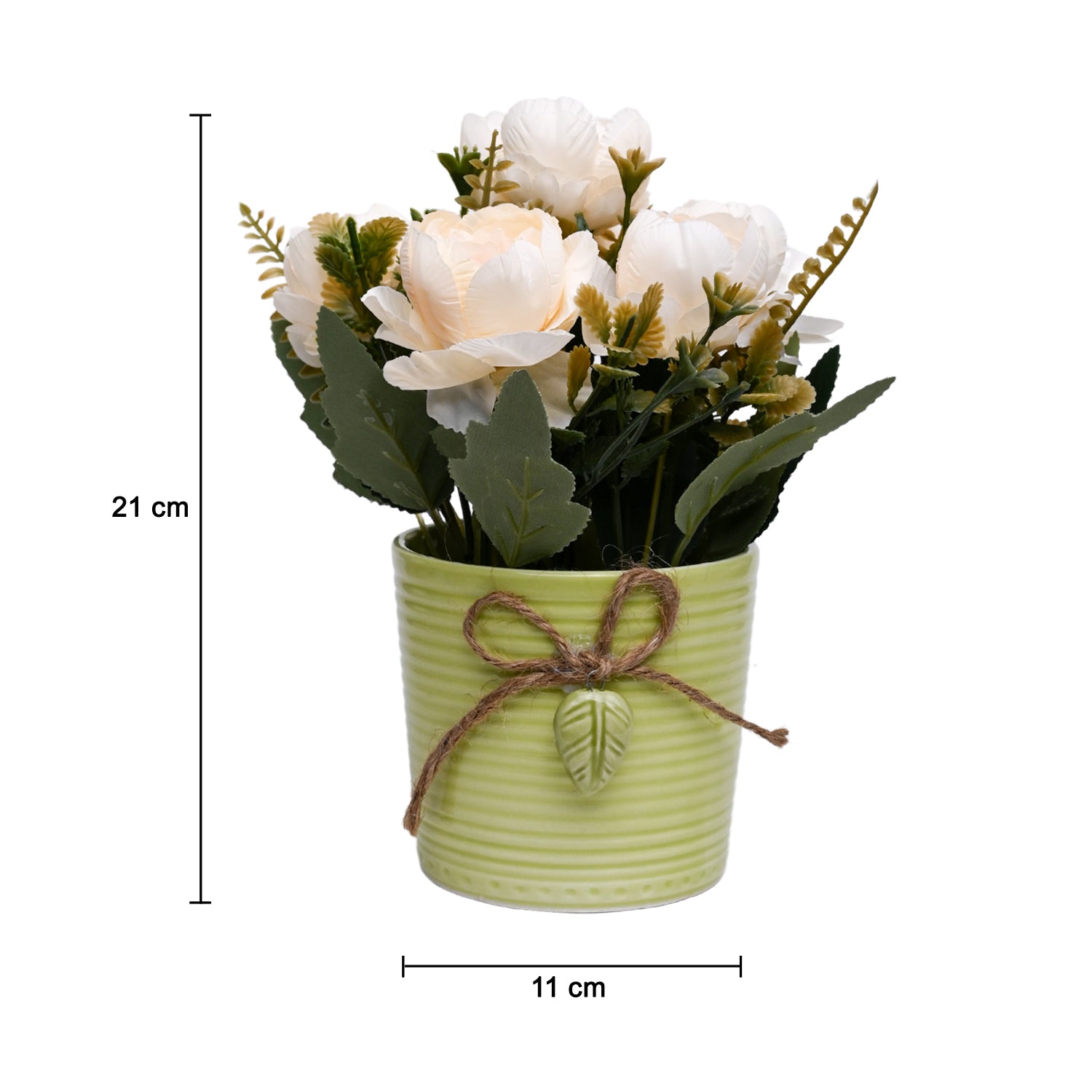 Pink Rose Fake Flowers With Light Green Pot