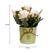 Pink Rose Fake Flowers With Light Green Pot