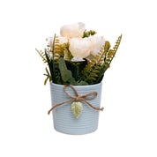 Pink Rose Fake Flowers With Light Blue Pot