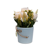 Pink Rose Fake Flowers With Light Blue Pot