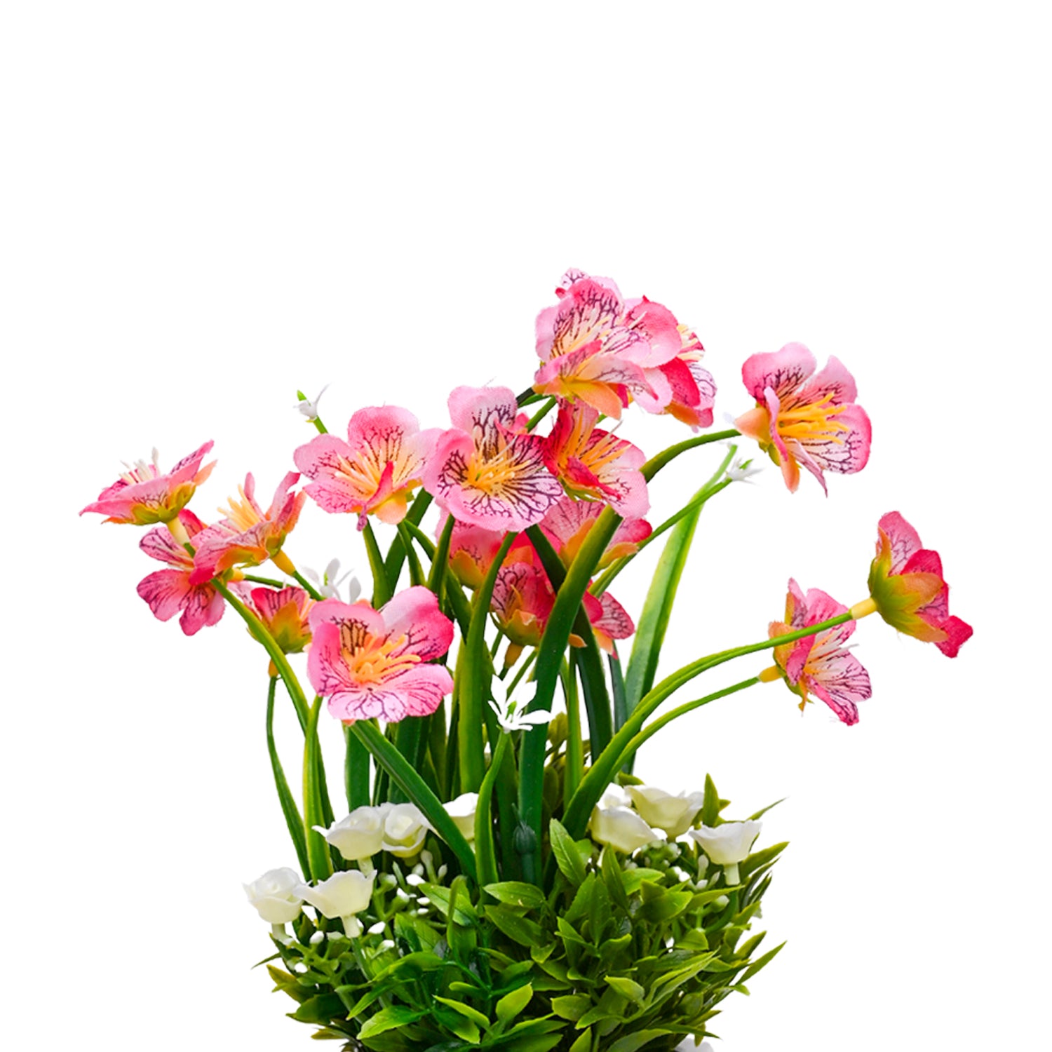 Pink Rose Fake Flowers With Cream Pot