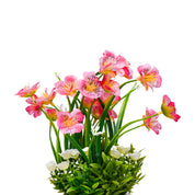 Pink Rose Fake Flowers With Cream Pot