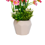 Pink Rose Fake Flowers With Cream Pot