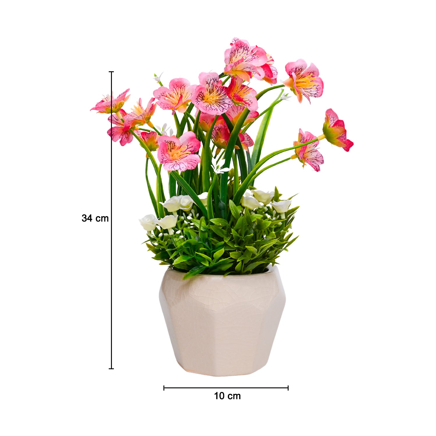 Pink Rose Fake Flowers With Cream Pot