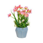 Pink Rose Fake Flowers With Sky Blue Pot