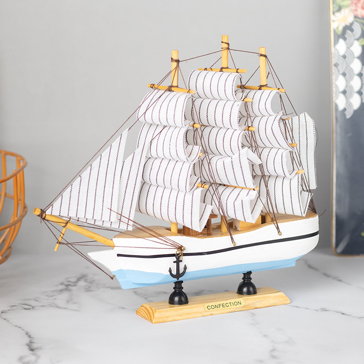 Sailing Boat Decorative Showpiece - White
