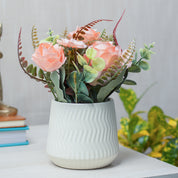 Pink Rose Fake Flowers With Ivory Pot