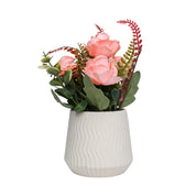 Pink Rose Fake Flowers With Ivory Pot