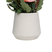 Pink Rose Fake Flowers With Ivory Pot