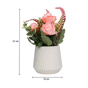 Pink Rose Fake Flowers With Ivory Pot