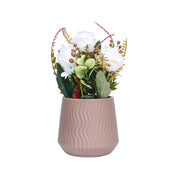 Pink Rose Fake Flowers With Brown Pot